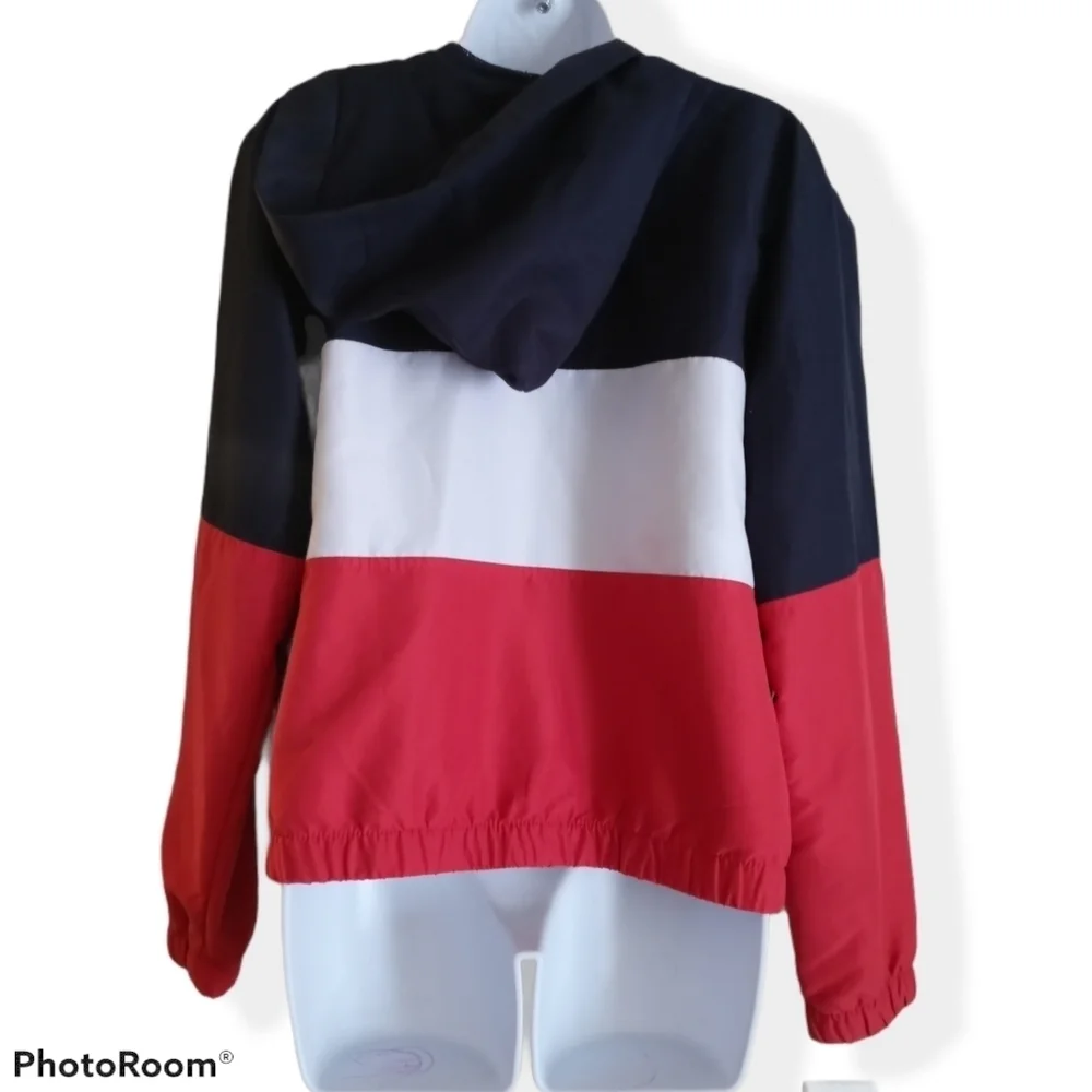 🪷 Forever 21 Red, White, Blue Windbreak Hood Jacket. - Picture 3 of 11